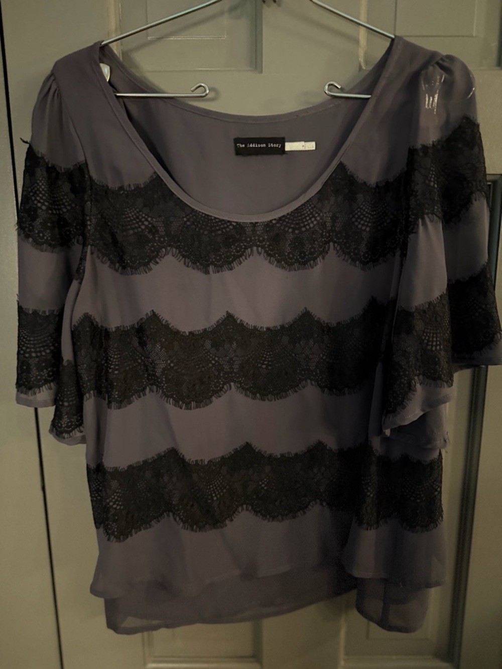 The Addison Story (Anthro) Women's Lilac Lace-Trim Flutter Sleeve Blouse Size M
